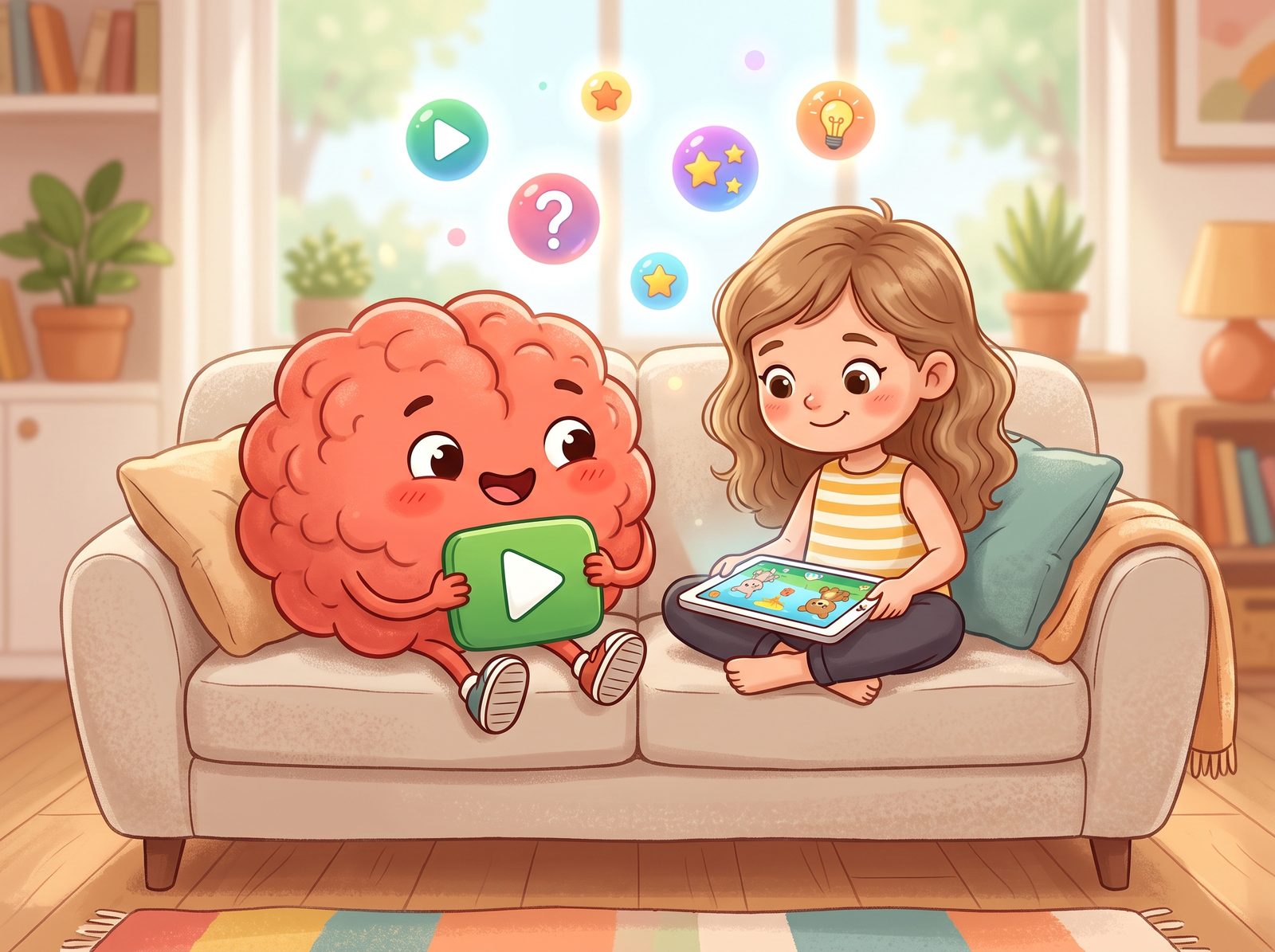MiniMind ile çocuk tabletinde dikkatle video izliyor